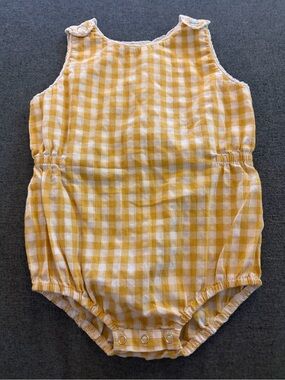 Emile et Ida Yellow and White Gingham Baby Romper